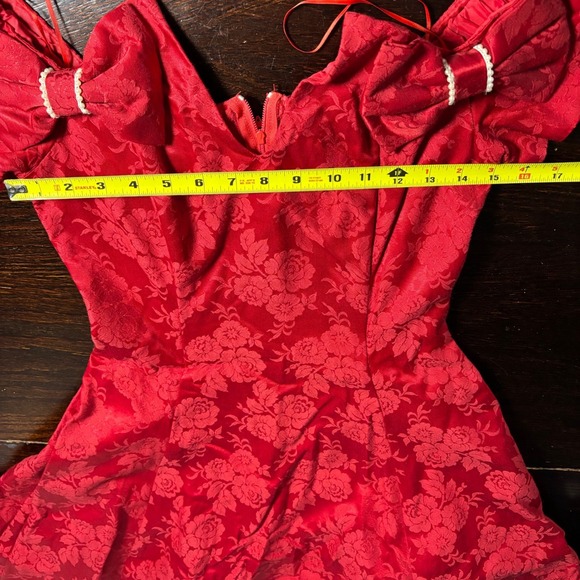 Vintage Gunne Sax Red Brocade Off Shoulder Bow Dress Sz 9/10 Prom Hoco Pageant - Picture 10 of 12